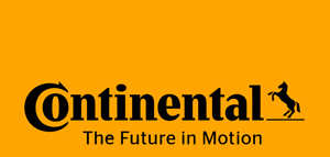Continental står skrivet på orange bakgrund med en svart symbol på en häst